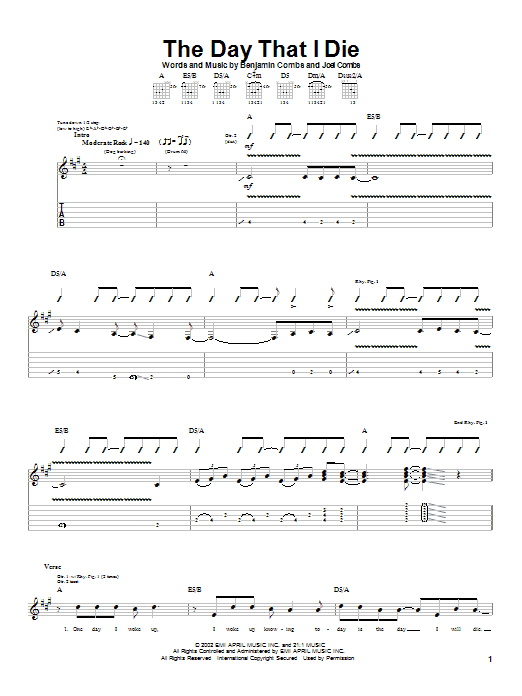 Good Charlotte The Day That I Die Sheet Music Notes & Chords for Guitar Tab - Download or Print PDF Good Charlotte The Day That I Die Sheet Music Notes & Chords for Guitar Tab - Download or Print PDF