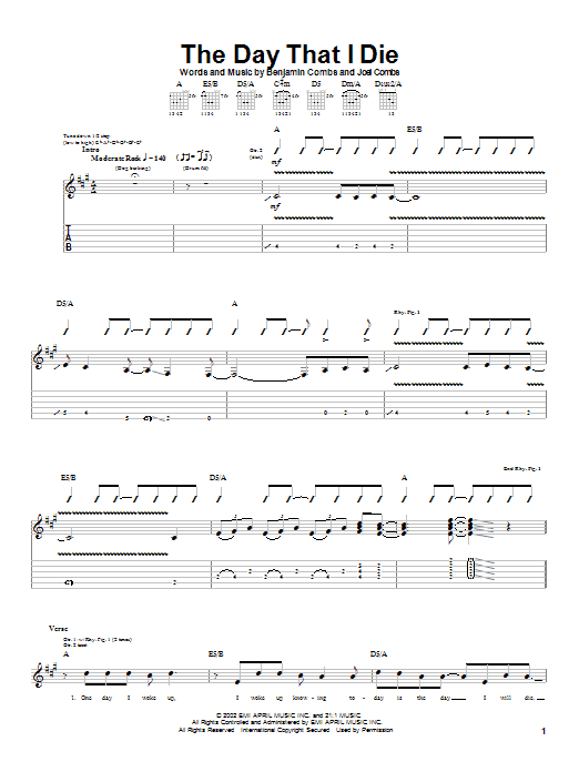 Good Charlotte The Day That I Die Sheet Music Notes & Chords for Guitar Tab - Download or Print PDF