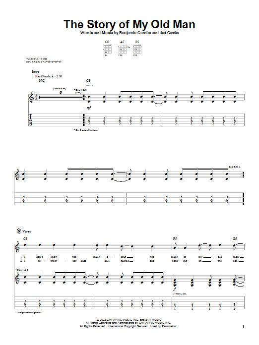 Good Charlotte The Story Of My Old Man Sheet Music Notes & Chords for Guitar Tab - Download or Print PDF