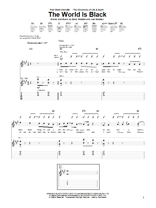 Good Charlotte The World Is Black Sheet Music Notes & Chords for Guitar Tab - Download or Print PDF