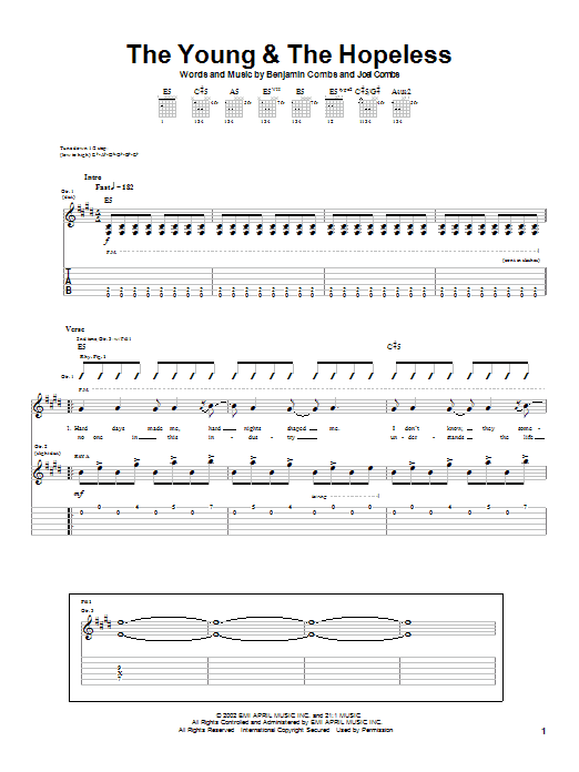 Good Charlotte The Young & The Hopeless Sheet Music Notes & Chords for Guitar Tab - Download or Print PDF