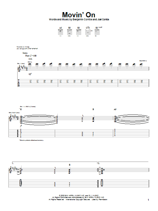Preview Good Charlotte Movin' On Rock sheet music, notes and chords for Guitar Tab, SKU: 22843 Movin' On sheet music
