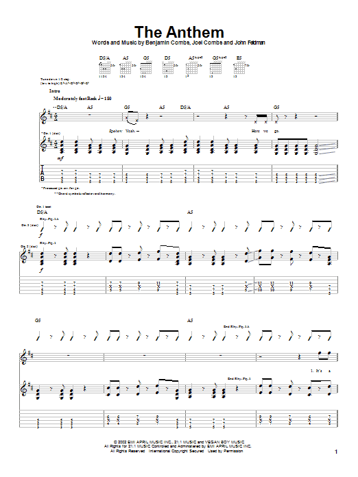 Preview Good Charlotte The Anthem Rock sheet music, notes and chords for Guitar Tab, SKU: 22838 The Anthem sheet music