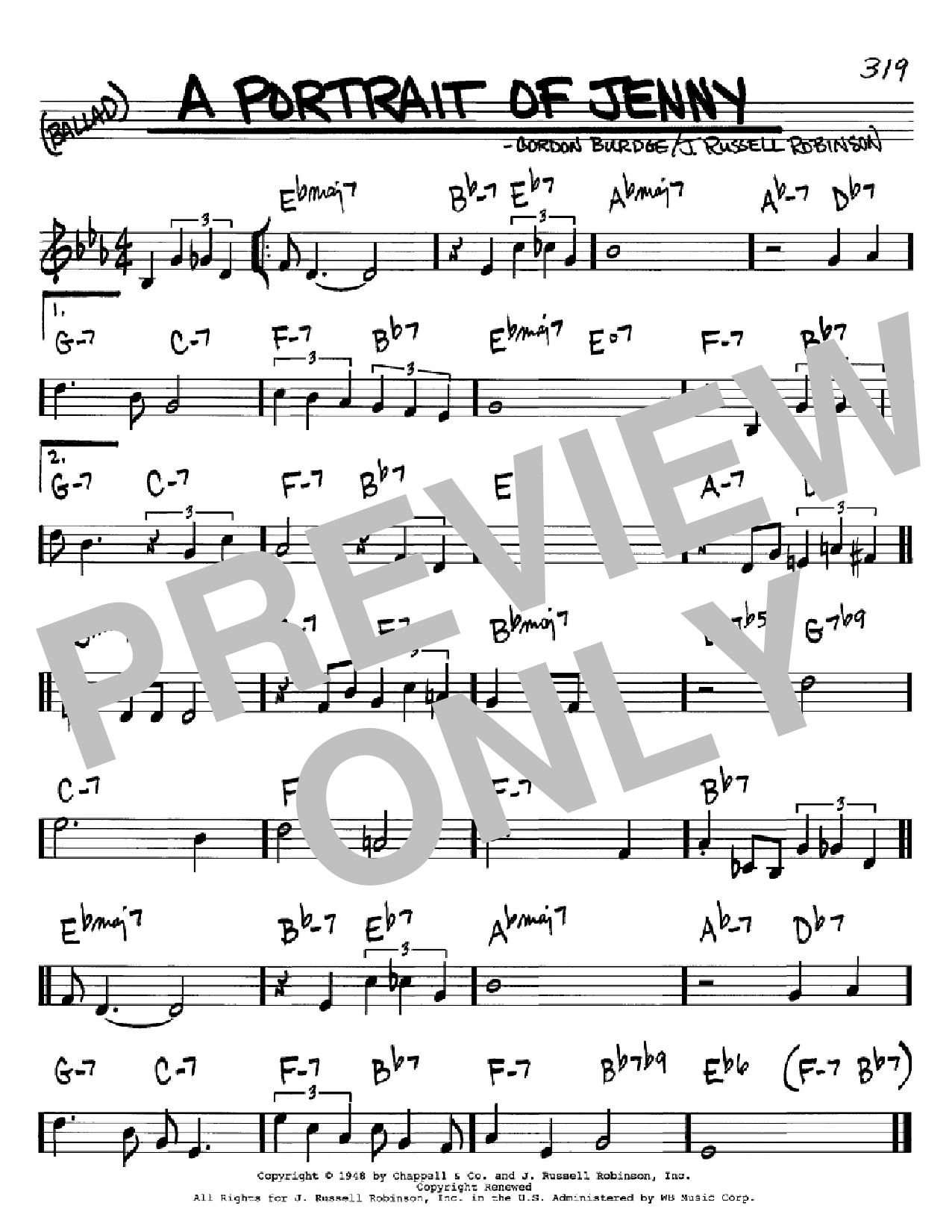 Gordon Burdge A Portrait of Jenny Sheet Music Notes & Chords for Real Book – Melody & Chords - Download or Print PDF