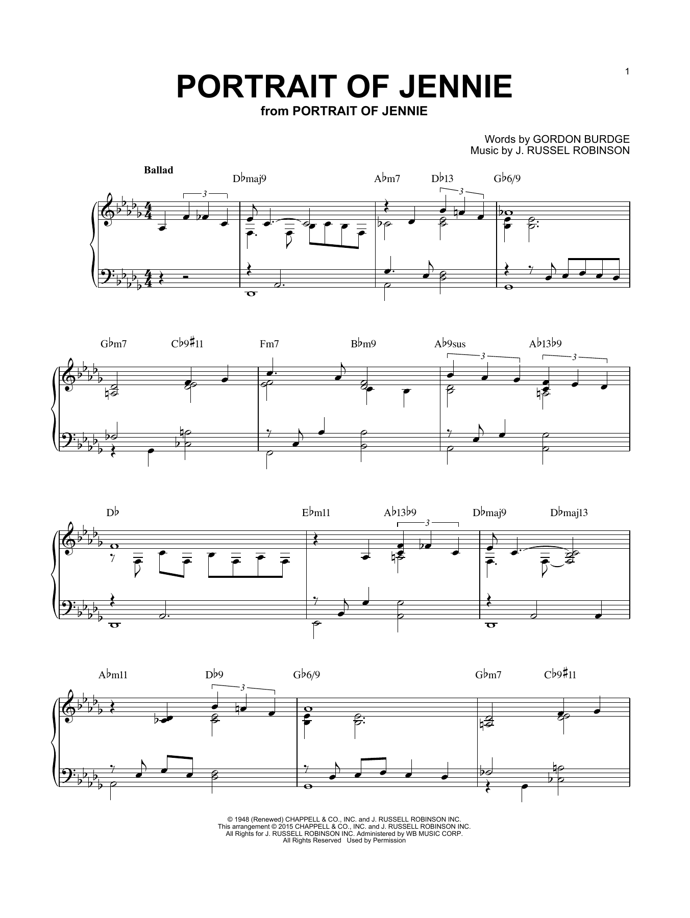Gordon Burdge Portrait of Jennie [Jazz version] (arr. Brent Edstrom) Sheet Music Notes & Chords for Piano - Download or Print PDF