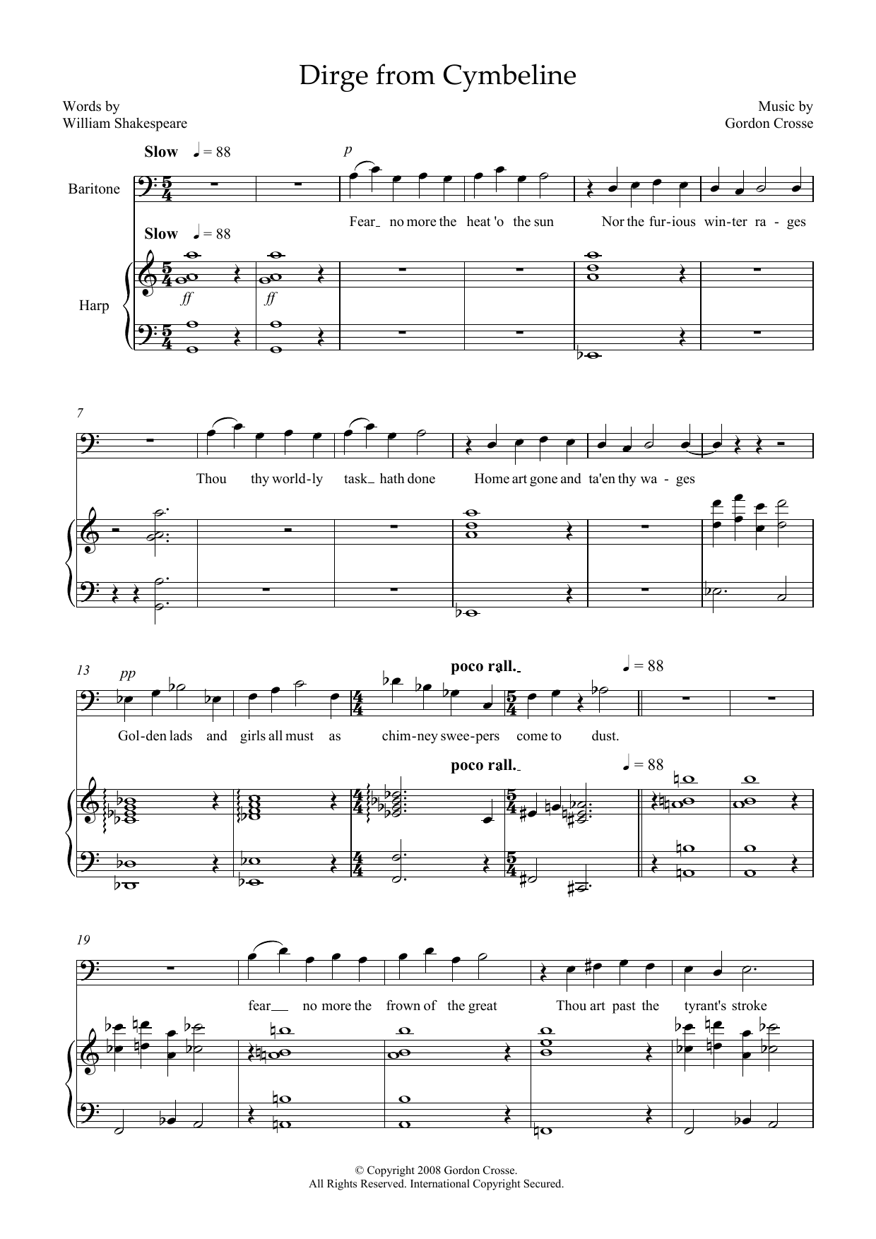 Gordon Crosse Dirge from Cymbeline (for baritone and harp) Sheet Music Notes & Chords for Piano & Vocal - Download or Print PDF