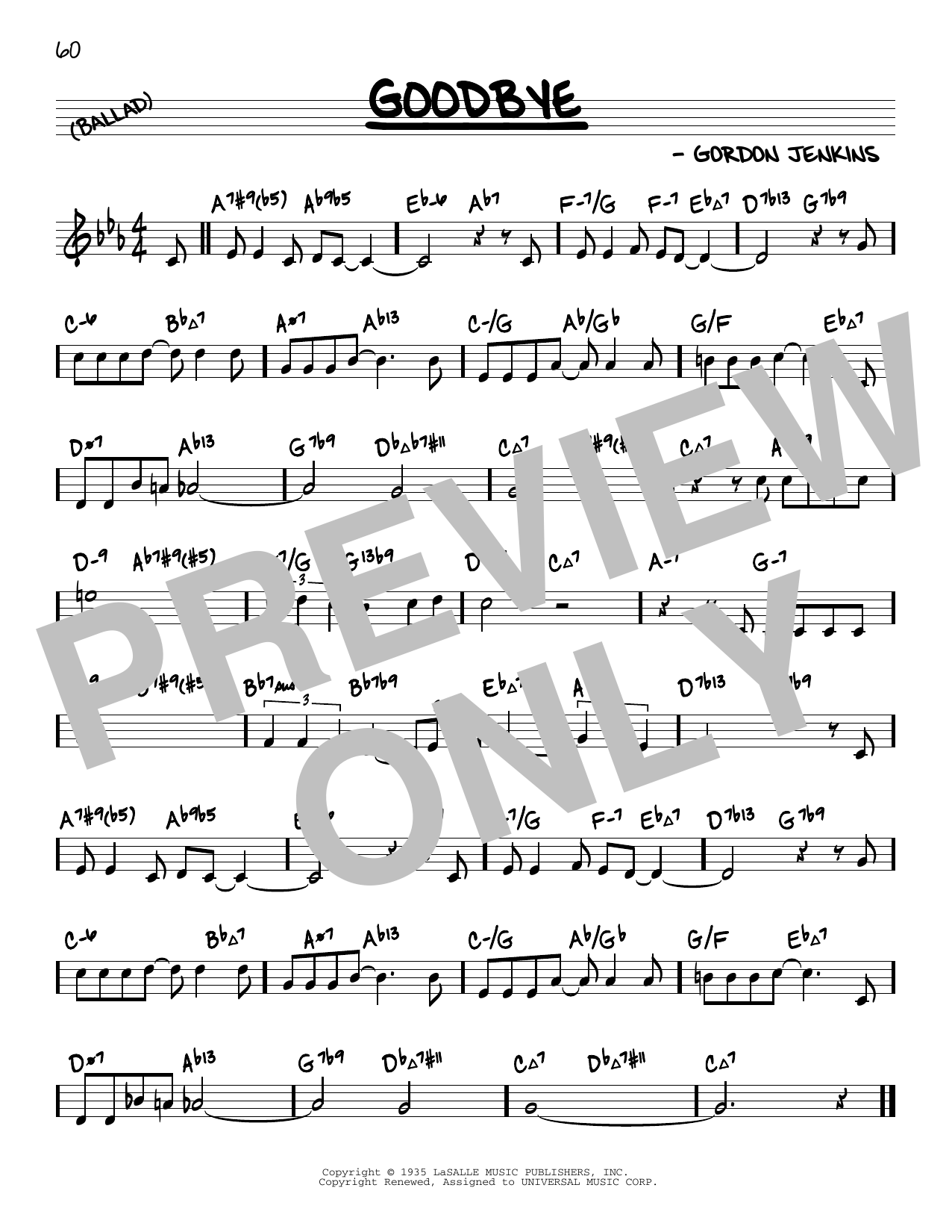 Gordon Jenkins Goodbye (arr. David Hazeltine) Sheet Music Notes & Chords for Real Book – Enhanced Chords - Download or Print PDF