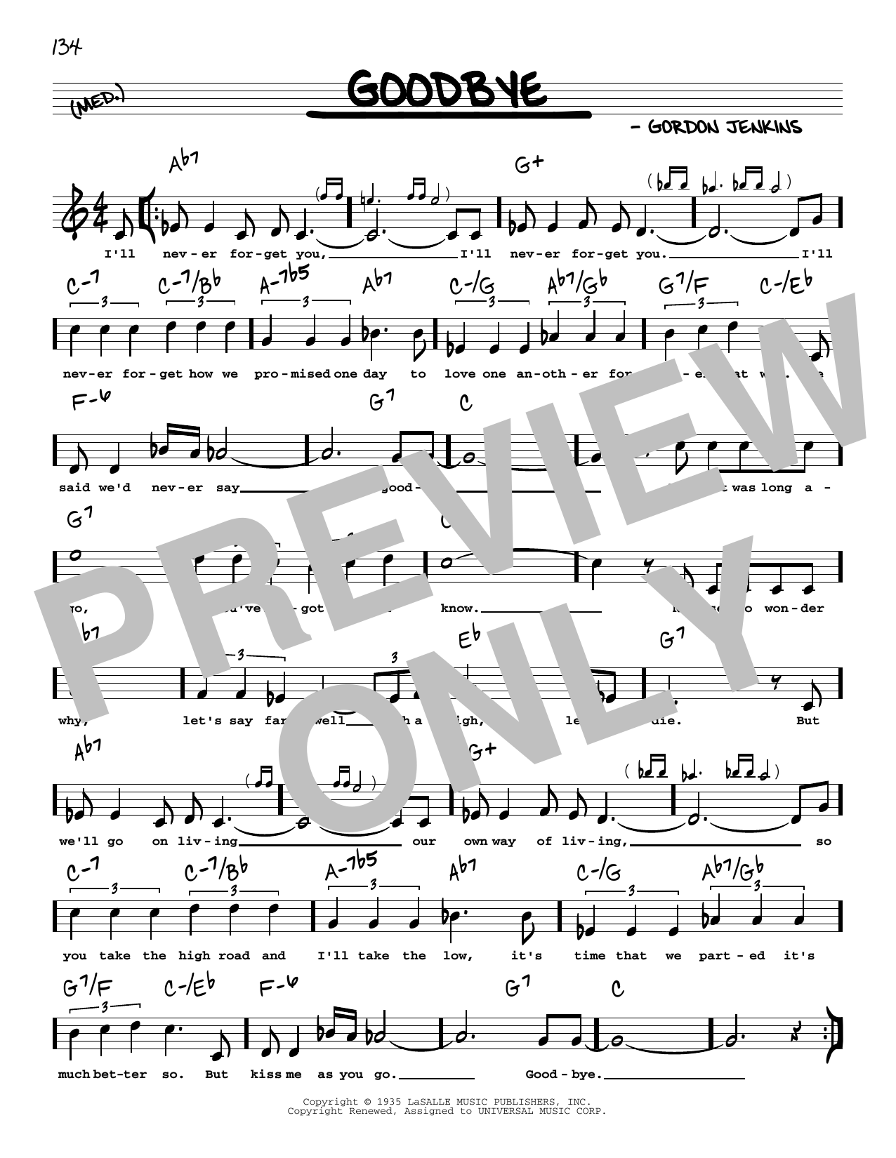 Gordon Jenkins Goodbye (arr. Robert Rawlins) Sheet Music Notes & Chords for Real Book – Melody, Lyrics & Chords - Download or Print PDF