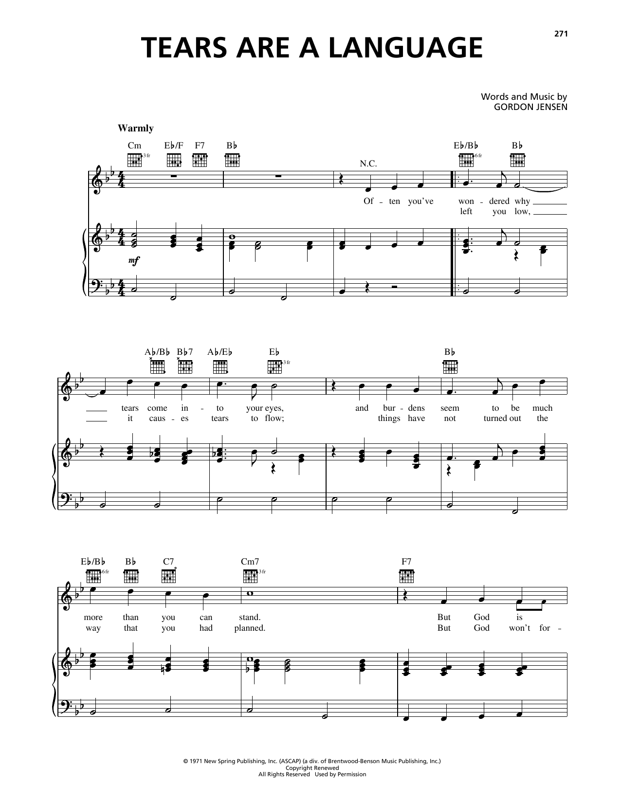 Gordon Jensen Tears Are A Language Sheet Music Notes & Chords for Piano, Vocal & Guitar Chords (Right-Hand Melody) - Download or Print PDF