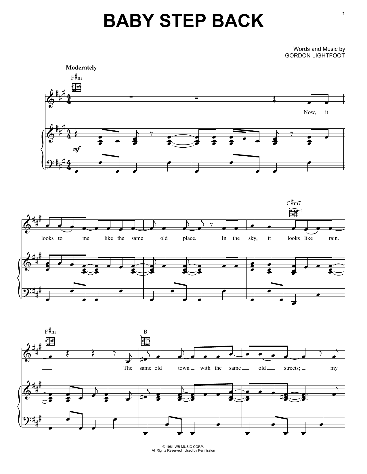 Gordon Lightfoot Baby Step Back Sheet Music Notes & Chords for Lyrics & Chords - Download or Print PDF