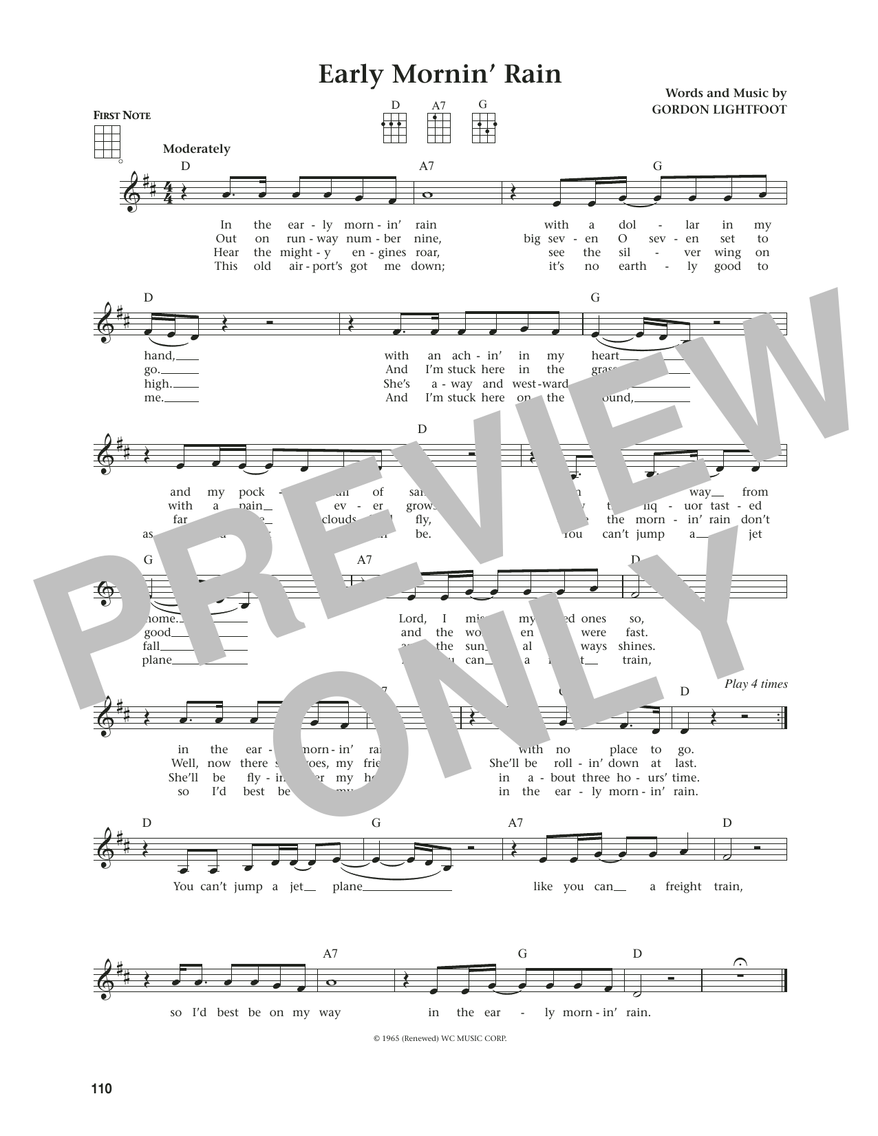 Gordon Lightfoot Early Mornin' Rain (from The Daily Ukulele) (arr. Jim Beloff) Sheet Music Notes & Chords for Ukulele - Download or Print PDF