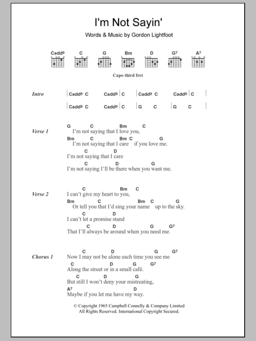 Gordon Lightfoot I'm Not Sayin' Sheet Music Notes & Chords for Piano, Vocal & Guitar (Right-Hand Melody) - Download or Print PDF