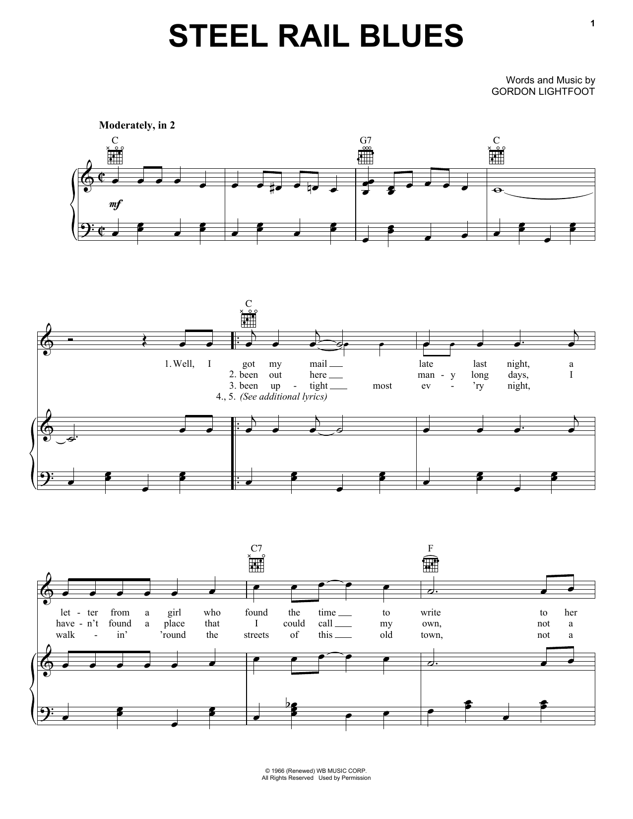 Gordon Lightfoot Steel Rail Blues Sheet Music Notes & Chords for Lyrics & Chords - Download or Print PDF