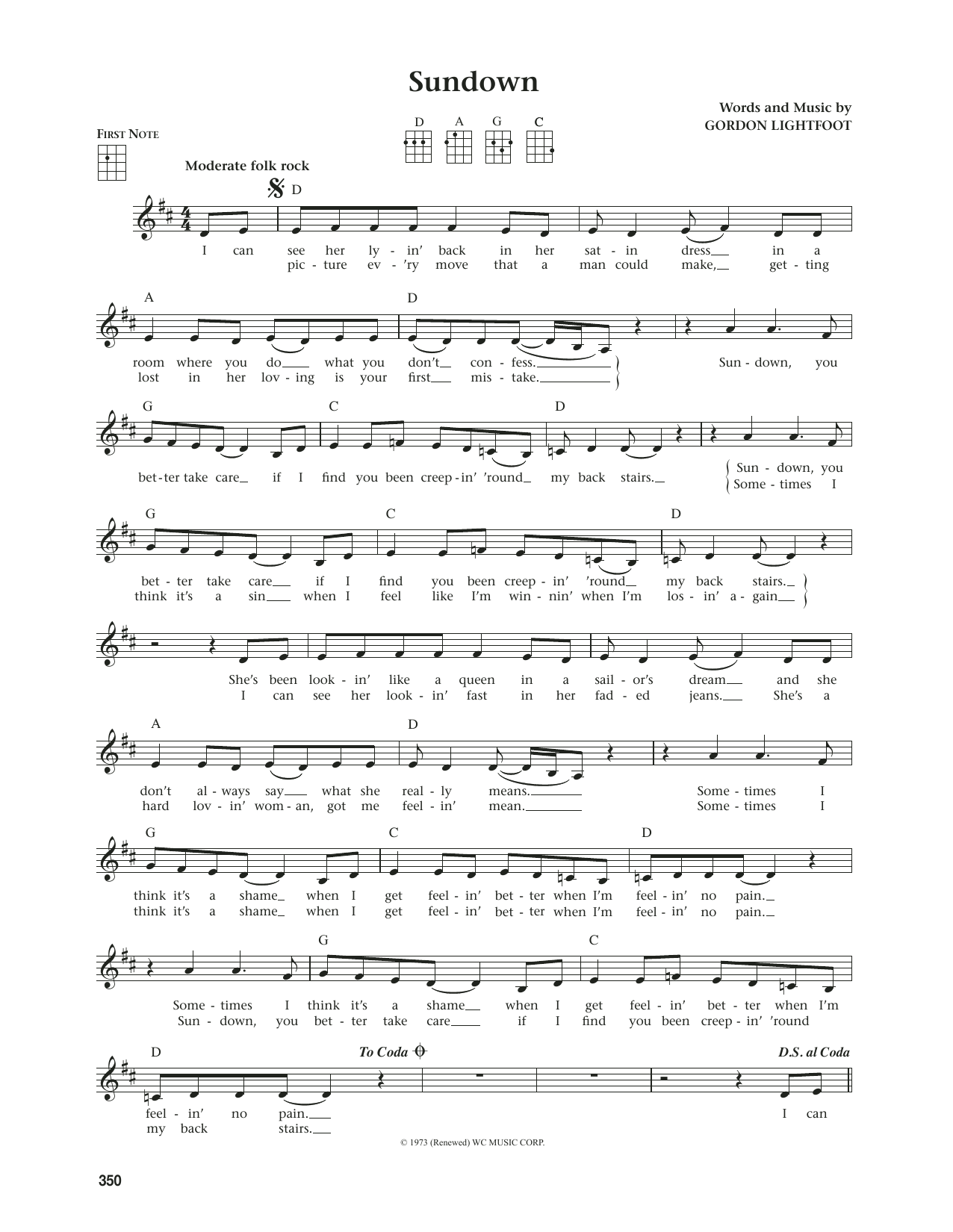 Gordon Lightfoot Sundown (from The Daily Ukulele) (arr. Jim Beloff) Sheet Music Notes & Chords for Ukulele - Download or Print PDF