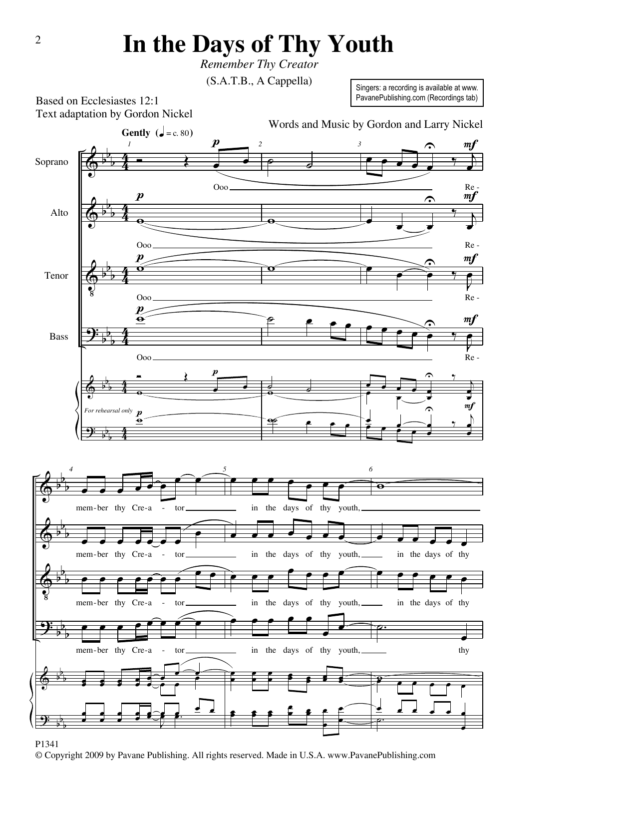 Gordon Nickel and Larry Nickel In The Days Of Thy Youth (Remember Thy Creator) Sheet Music Notes & Chords for SATB Choir - Download or Print PDF