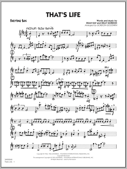 Preview Gordon Goodwin That's Life - Baritone Sax Standards sheet music, notes and chords for Jazz Ensemble, SKU: 296522 That's Life - Baritone Sax sheet music