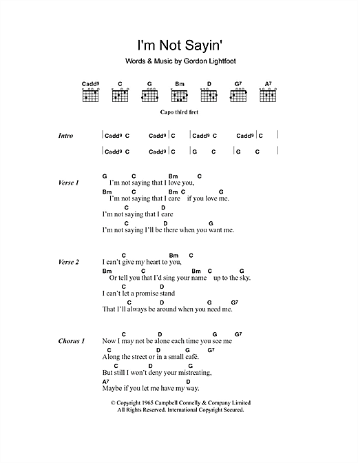 Gordon Lightfoot I M Not Sayin Sheet Music Download Pdf Score 103270