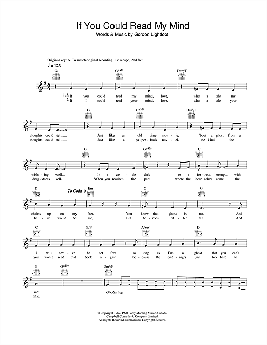 Preview Gordon Lightfoot If You Could Read My Mind Folk sheet music, notes and chords for Ukulele, SKU: 156695 If You Could Read My Mind sheet music