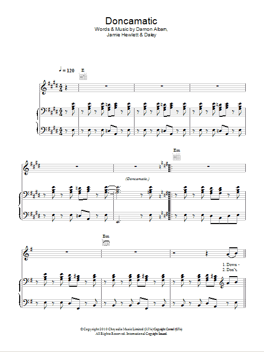 Gorillaz featuring Daley Doncamatic Sheet Music Notes & Chords for Piano, Vocal & Guitar (Right-Hand Melody) - Download or Print PDF