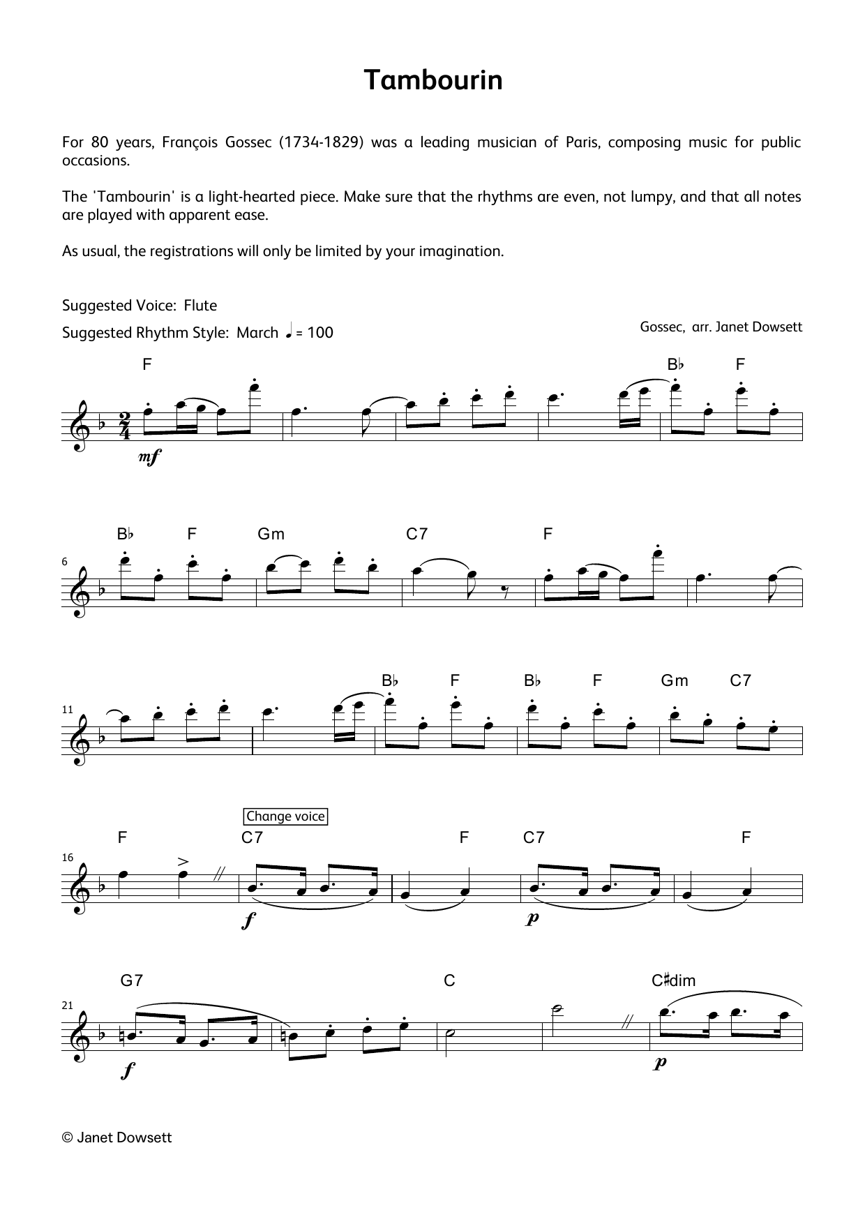 Gossec Tambourin (LCME Electronic Keyboard Grade 7 List B & C) Sheet Music Notes & Chords for Piano Solo - Download or Print PDF