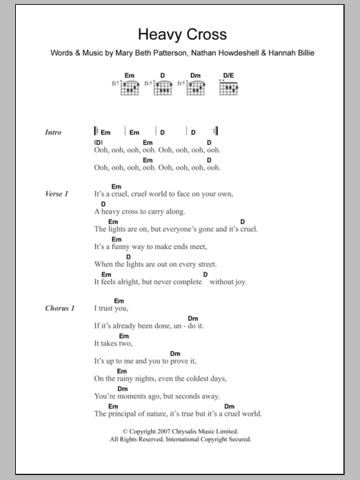 The Gossip Heavy Cross Sheet Music Notes & Chords for Lyrics & Chords - Download or Print PDF