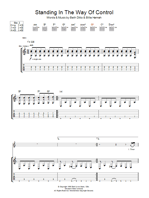 Gossip Standing In The Way Of Control Sheet Music Notes & Chords for Piano Chords/Lyrics - Download or Print PDF