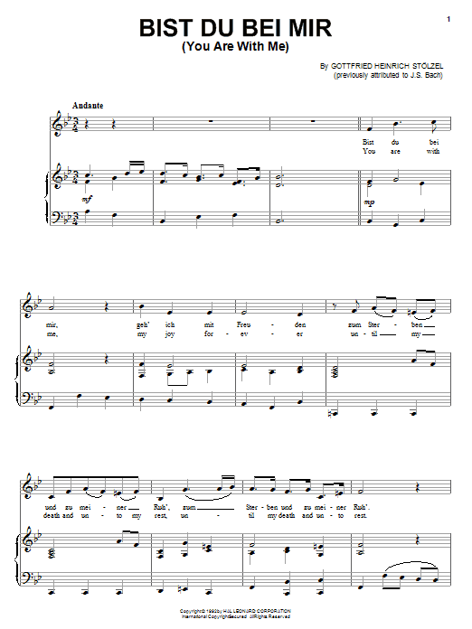 Gottfried Heinrich Stolzel Bist Du Bei Mir Sheet Music Notes & Chords for Easy Piano - Download or Print PDF