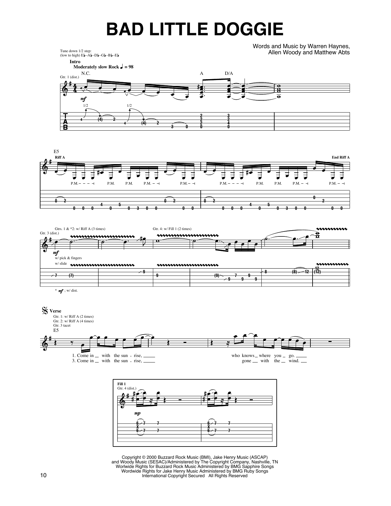 Gov't Mule Bad Little Doggie Sheet Music Notes & Chords for Guitar Tab - Download or Print PDF