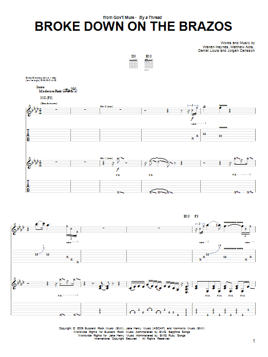 Gov't Mule Broke Down On The Brazos Sheet Music Notes & Chords for Guitar Tab - Download or Print PDF