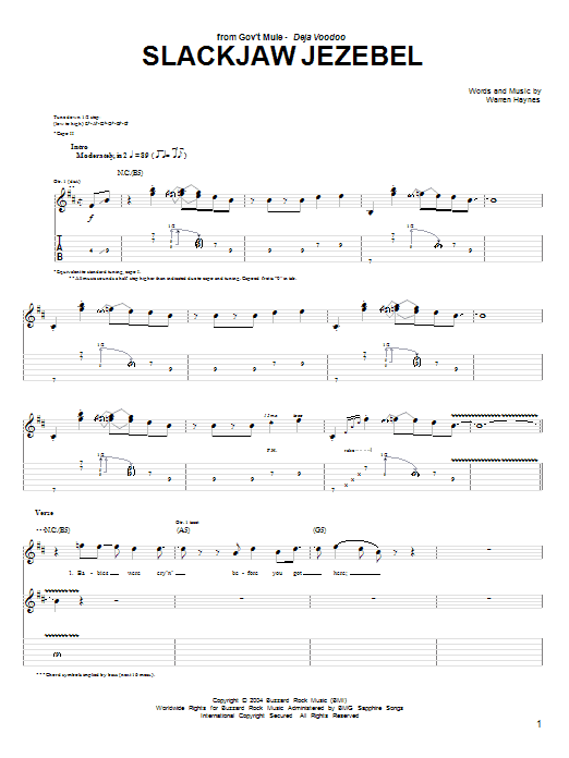 Warren Haynes Slackjaw Jezebel Sheet Music Notes & Chords for Guitar Tab - Download or Print PDF