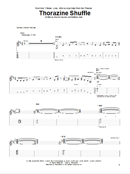 Gov't Mule Thorazine Shuffle Sheet Music Notes & Chords for Guitar Tab - Download or Print PDF