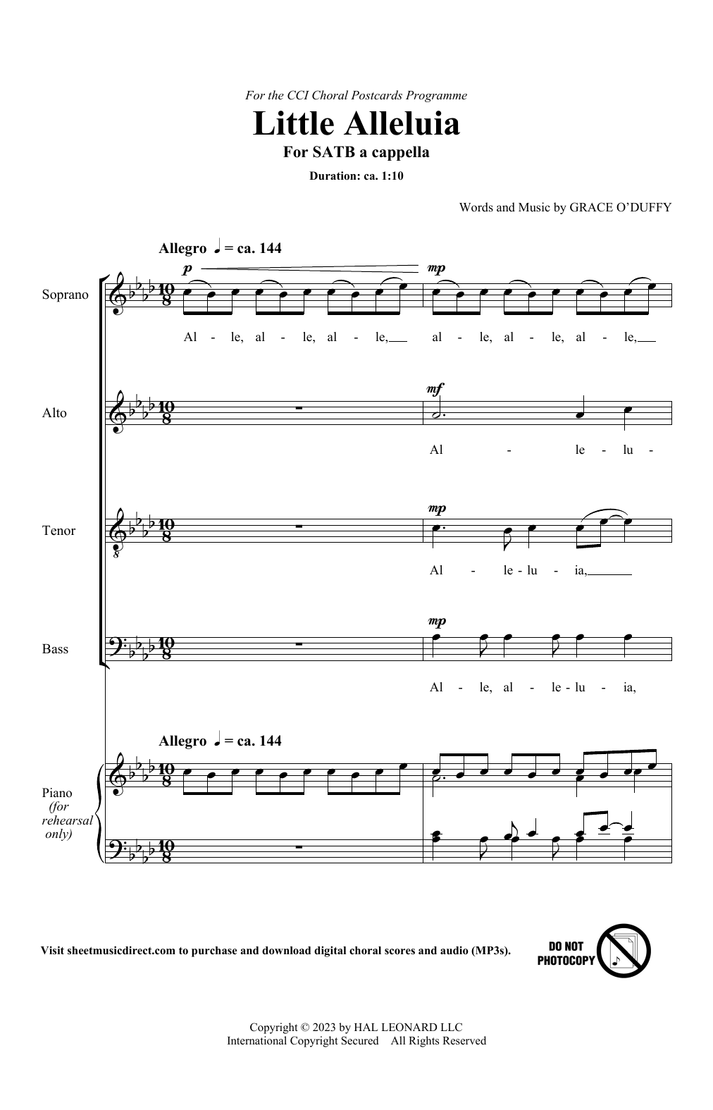 Grace O'Duffy Little Alleluia Sheet Music Notes & Chords for SATB Choir - Download or Print PDF