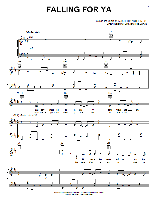 Grace Phipps Falling For Ya (from Teen Beach Movie) Sheet Music Notes & Chords for Piano, Vocal & Guitar (Right-Hand Melody) - Download or Print PDF