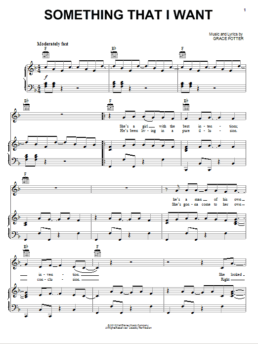 Grace Potter Something That I Want (from Disney's Tangled) Sheet Music Notes & Chords for Piano, Vocal & Guitar (Right-Hand Melody) - Download or Print PDF