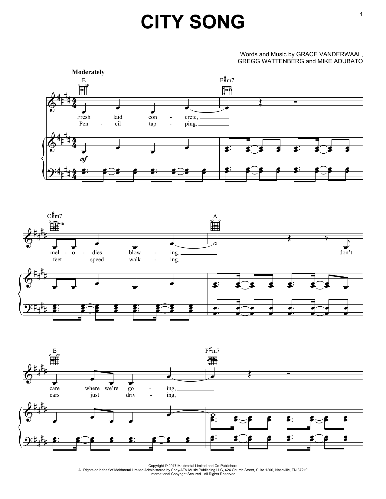 Grace VanderWaal City Song Sheet Music Notes & Chords for Easy Piano - Download or Print PDF