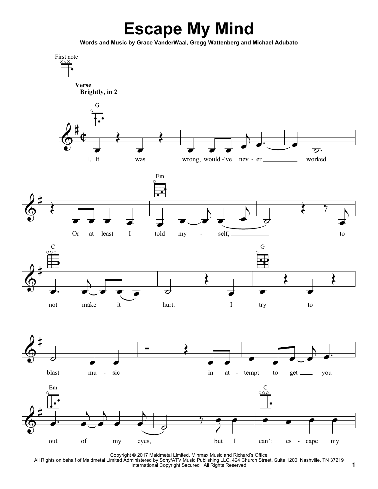 Grace VanderWaal Escape My Mind Sheet Music Notes & Chords for Easy Piano - Download or Print PDF