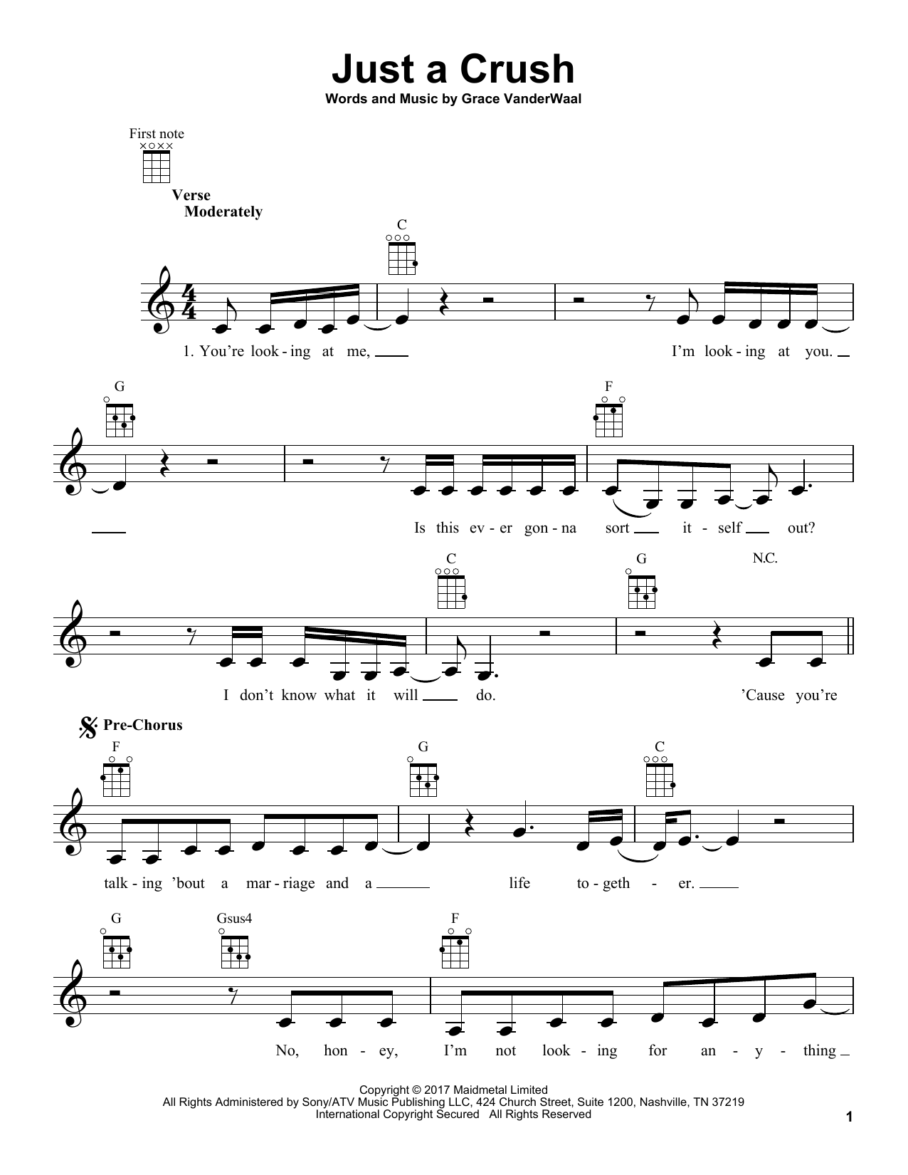 Grace VanderWaal Just A Crush Sheet Music Notes & Chords for Easy Piano - Download or Print PDF
