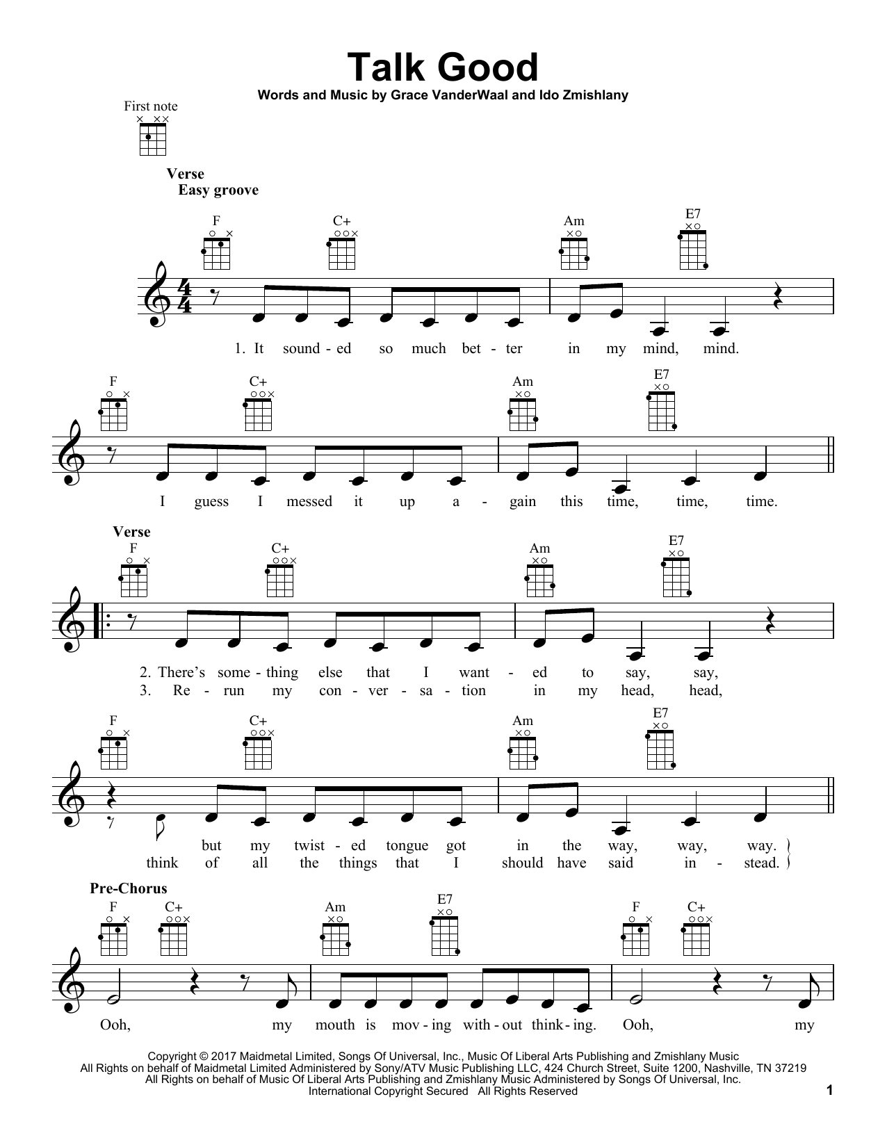 Grace VanderWaal Talk Good Sheet Music Notes & Chords for Easy Piano - Download or Print PDF