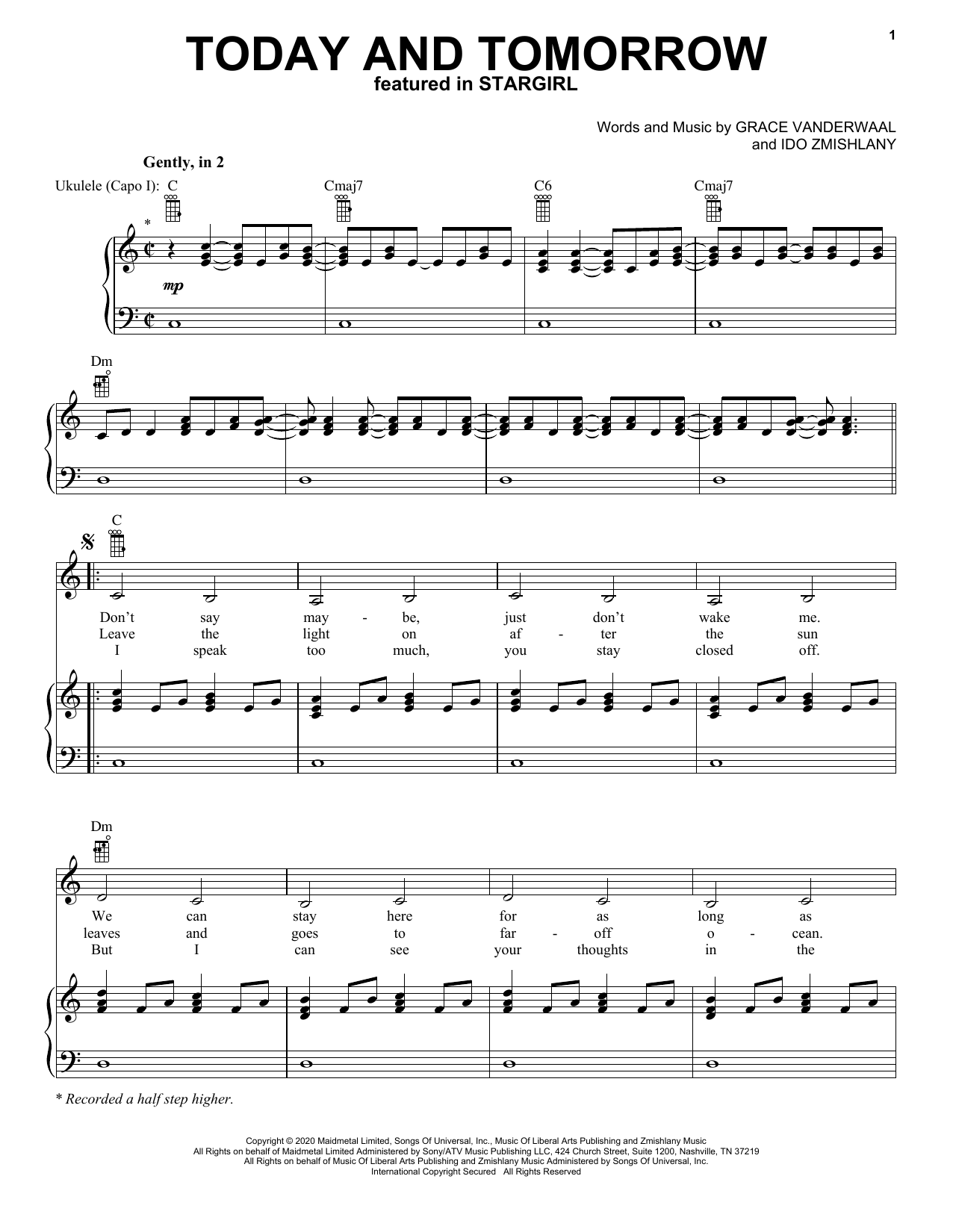 Grace VanderWaal Today And Tomorrow (from Disney's Stargirl) Sheet Music Notes & Chords for Ukulele - Download or Print PDF