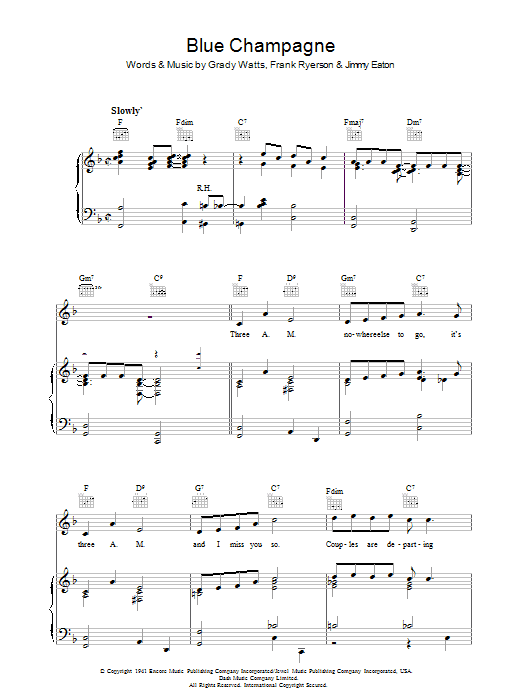 Grady Watts Blue Champagne Sheet Music Notes & Chords for Melody Line, Lyrics & Chords - Download or Print PDF