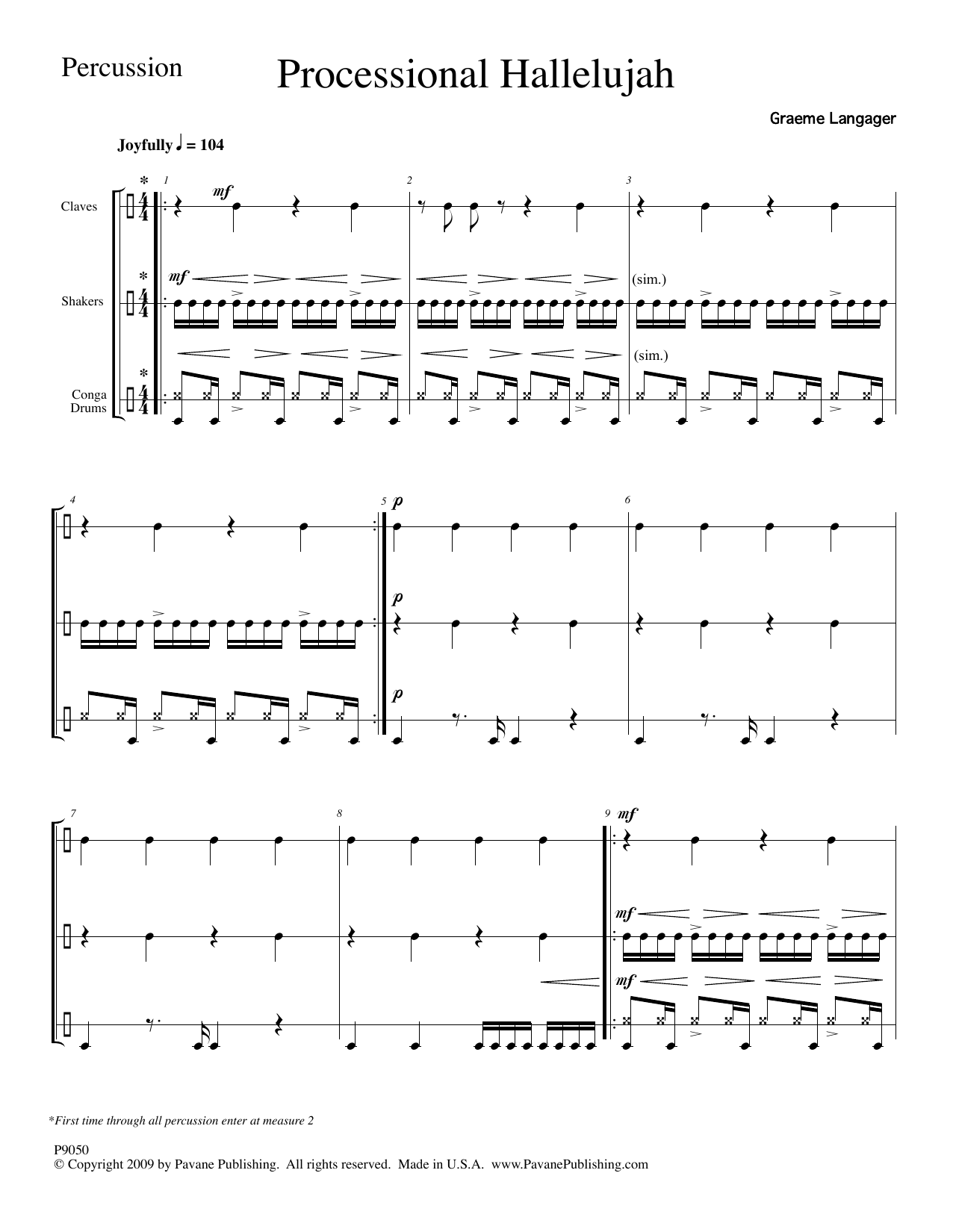 Graeme Langager Processional Hallelujah Percussion - Percussion Sheet Music Notes & Chords for Choir Instrumental Pak - Download or Print PDF