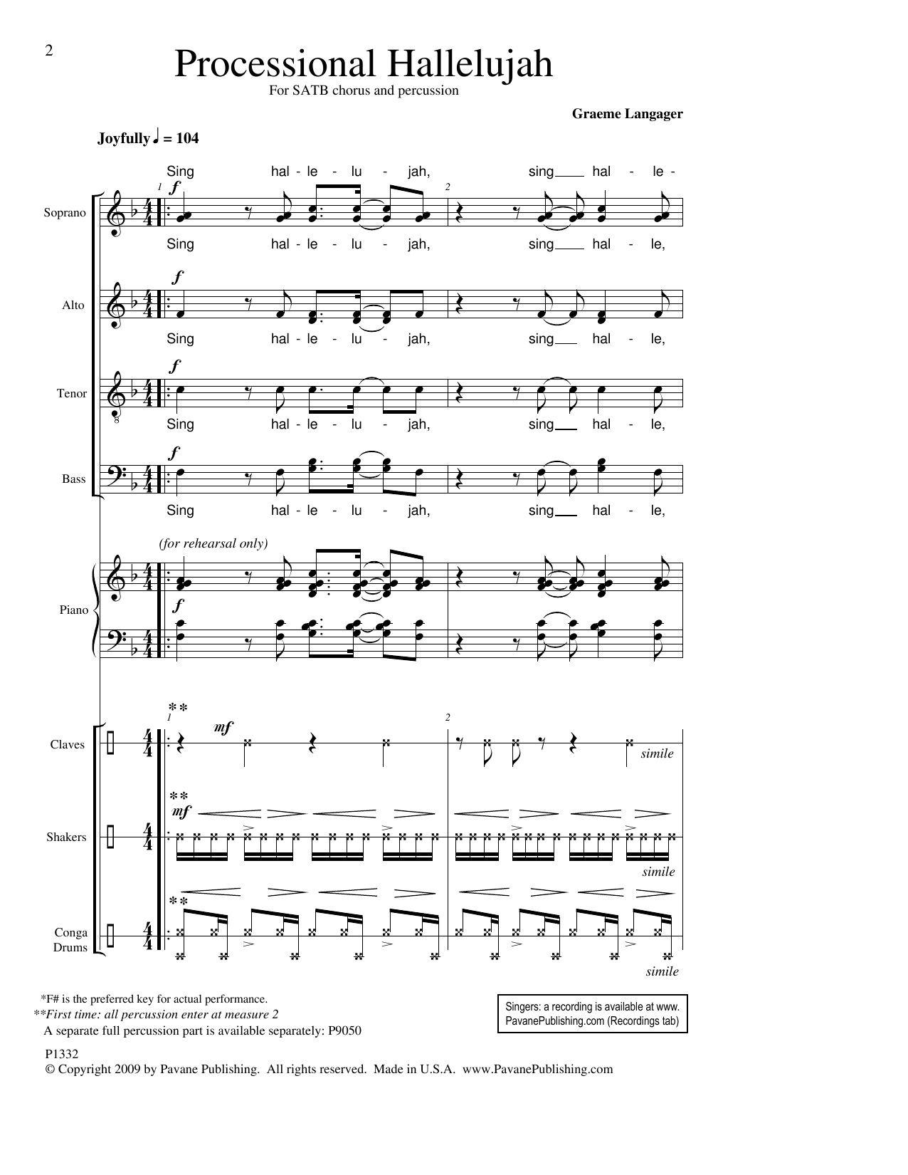 Graeme Langager Processional Hallelujah Sheet Music Notes & Chords for SATB Choir - Download or Print PDF