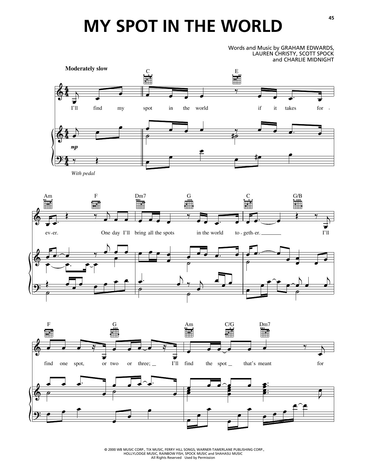 Graham Edwards My Spot In The World (from 102 Dalmatians) Sheet Music Notes & Chords for Piano, Vocal & Guitar Chords (Right-Hand Melody) - Download or Print PDF