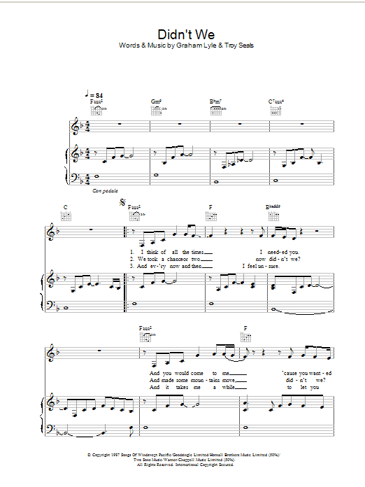 Graham Lyle Didn't We Sheet Music Notes & Chords for Piano, Vocal & Guitar - Download or Print PDF