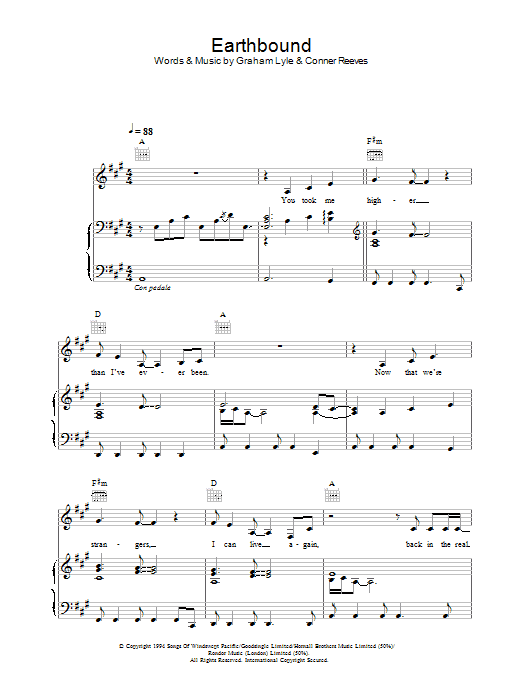 Graham Lyle Earthbound Sheet Music Notes & Chords for Piano, Vocal & Guitar - Download or Print PDF