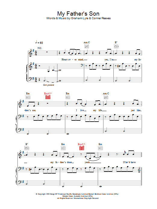 Graham Lyle My Father's Son Sheet Music Notes & Chords for Piano, Vocal & Guitar - Download or Print PDF