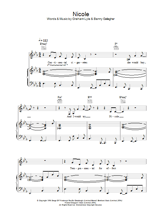 Graham Lyle Nicole Sheet Music Notes & Chords for Piano, Vocal & Guitar - Download or Print PDF