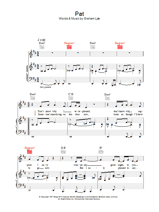 Graham Lyle Pat Sheet Music Notes & Chords for Piano, Vocal & Guitar - Download or Print PDF