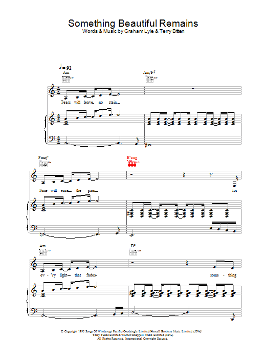 Graham Lyle Something Beautiful Remains Sheet Music Notes & Chords for Piano, Vocal & Guitar - Download or Print PDF