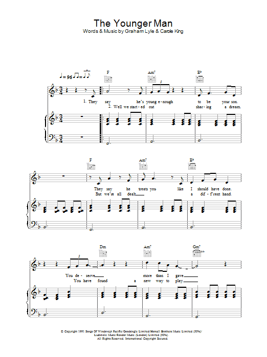 Graham Lyle The Younger Man Sheet Music Notes & Chords for Piano, Vocal & Guitar - Download or Print PDF